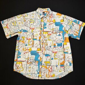 Vintage 90's JAG Abstract Shirt Mens Medium Colorful Comic All Over Print Button